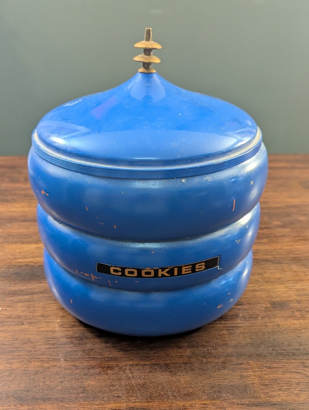 MCM Vintage Automic Blue Metal Cookie Jar